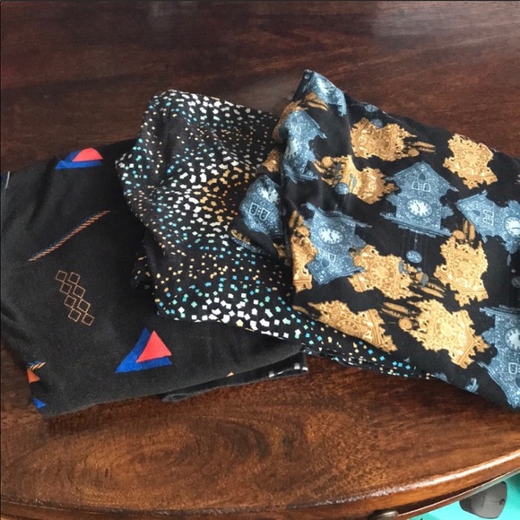 LulaRoe Bundle of 3 OS Leggings CLOCKS TRIBAL - Picture 1 of 7